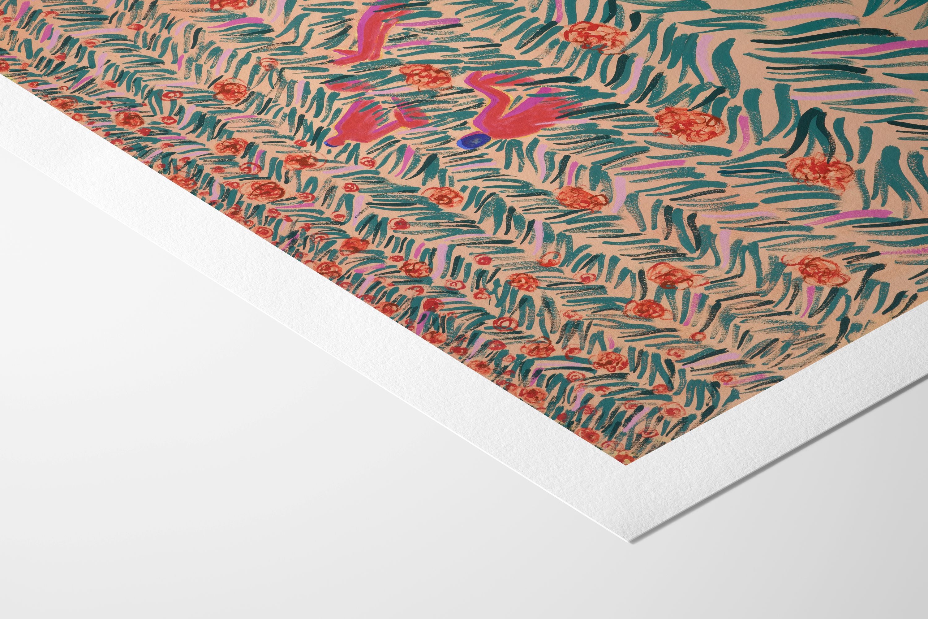 detail of Limited edition print by swiss artist Fabian Lavater showing people sitting in a meadow