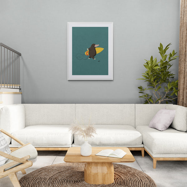 Surfing Mole Framed & Mounted Print