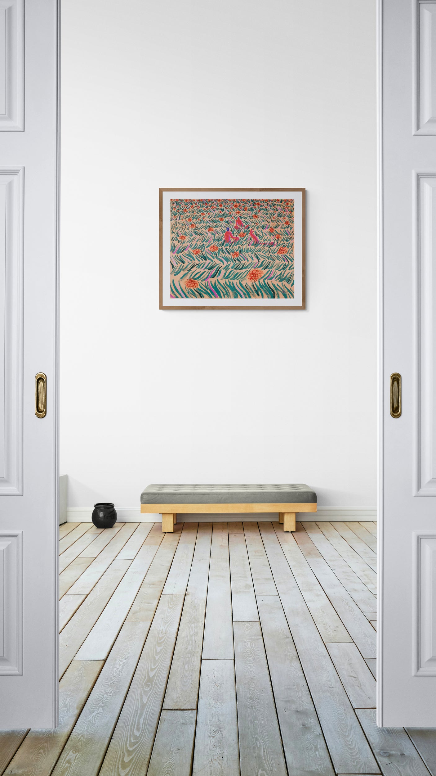 flowers are for the boys too art print by fabian lavater hanging in bright minimalist interior