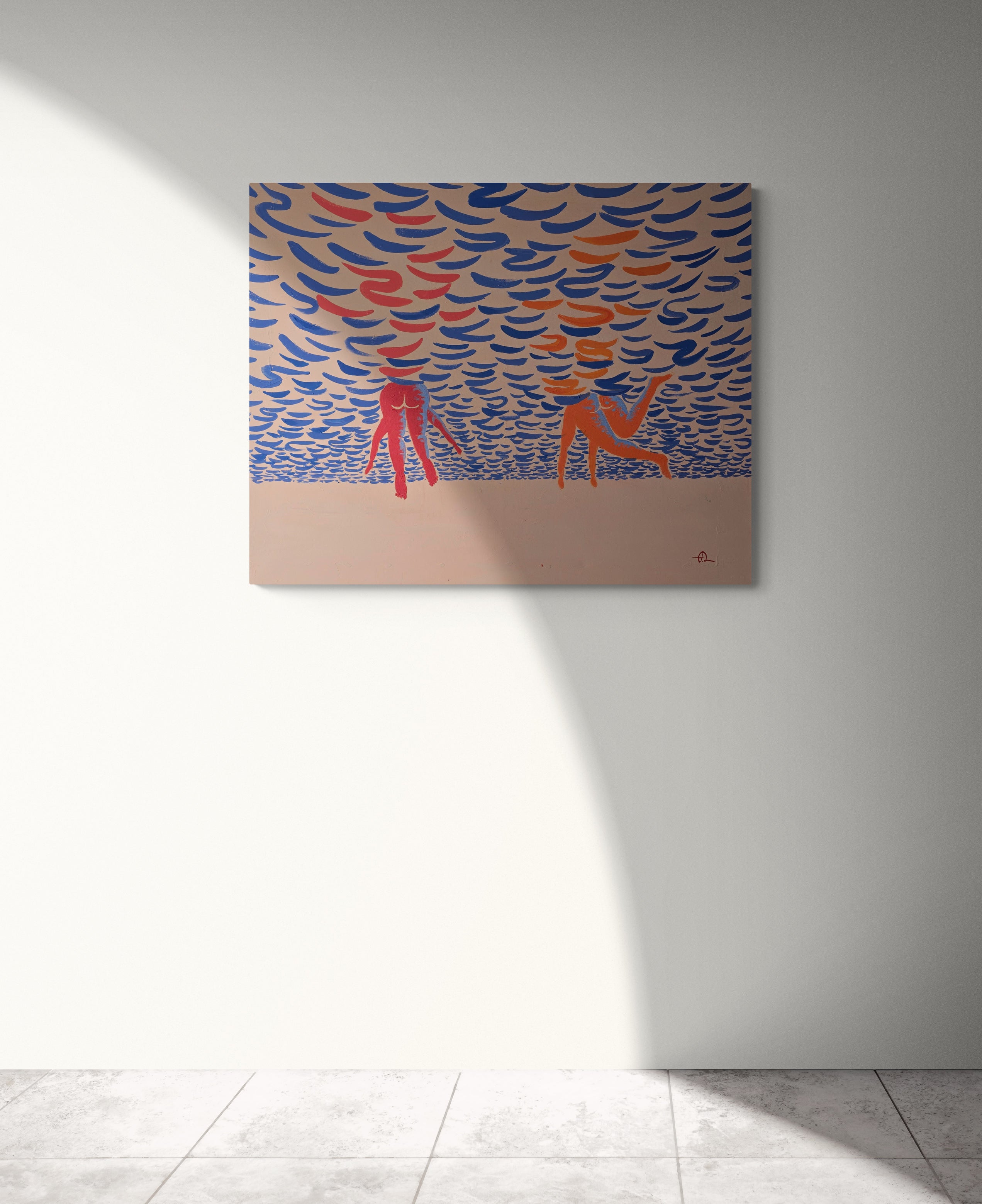 Bottoms Up, original painting by Fabian Lavater depicting an underwater perspective of people swimming