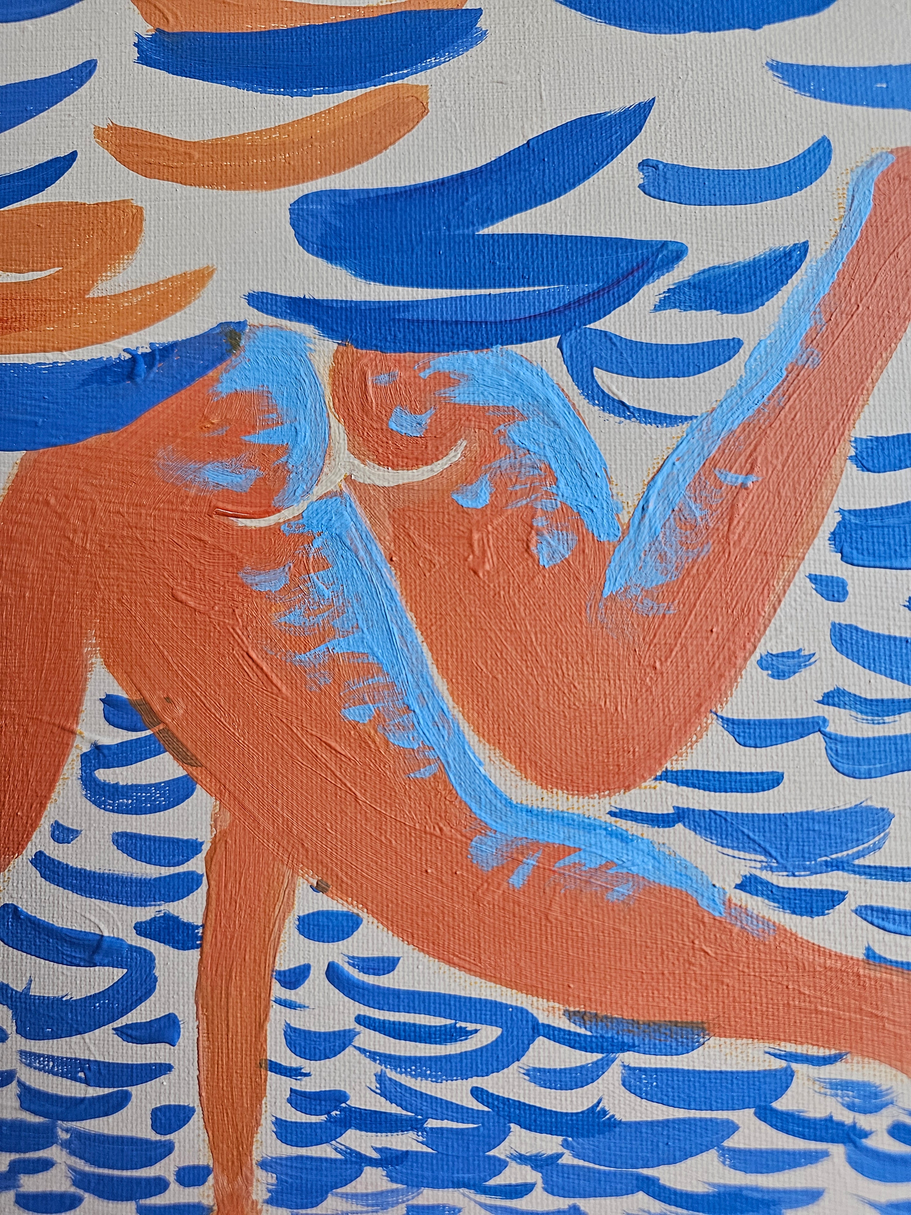 Bottoms Up, original painting by Fabian Lavater depicting an underwater perspective of people swimming detail