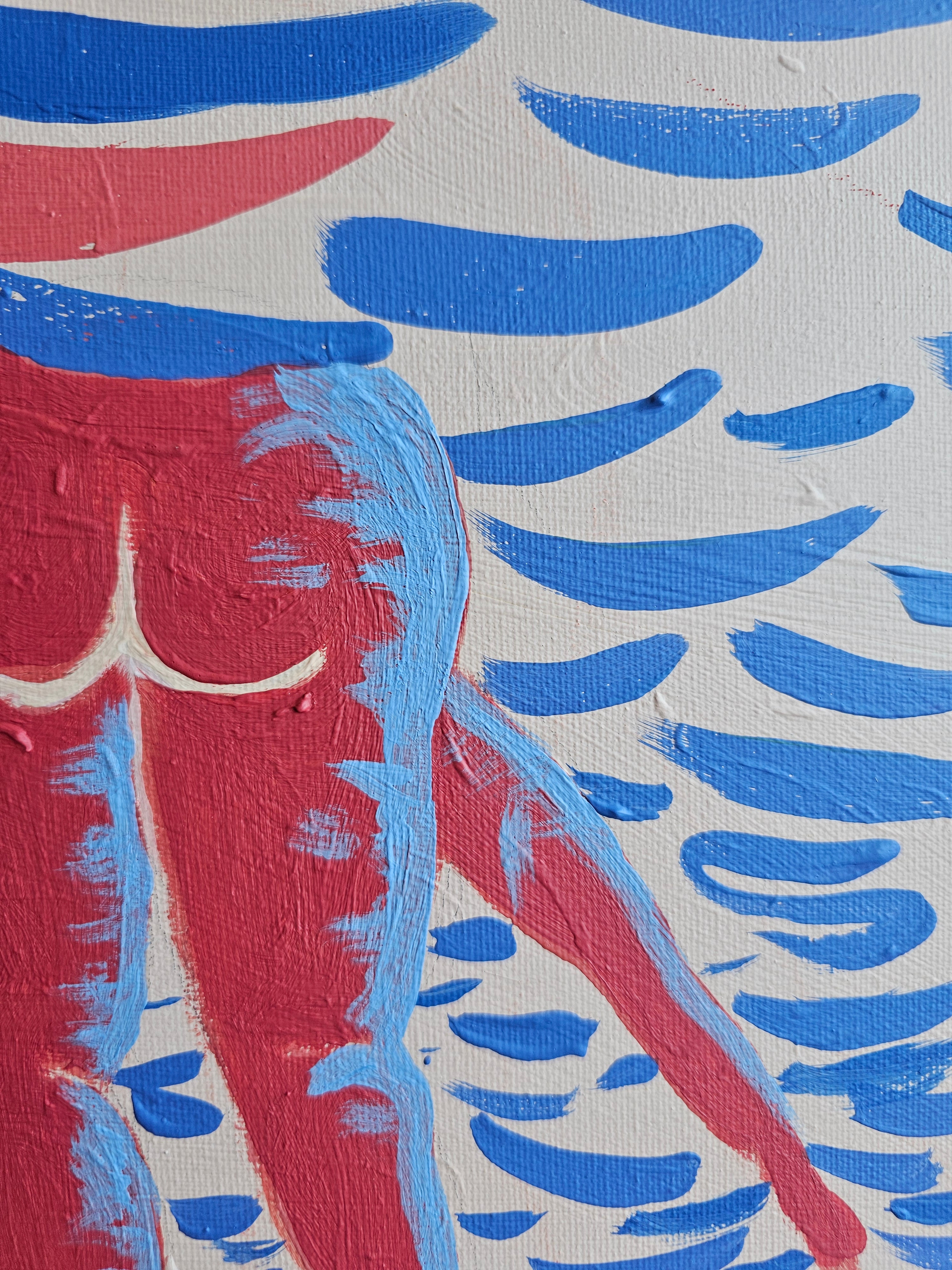 Bottoms Up, original painting by Fabian Lavater depicting an underwater perspective of people swimming detail