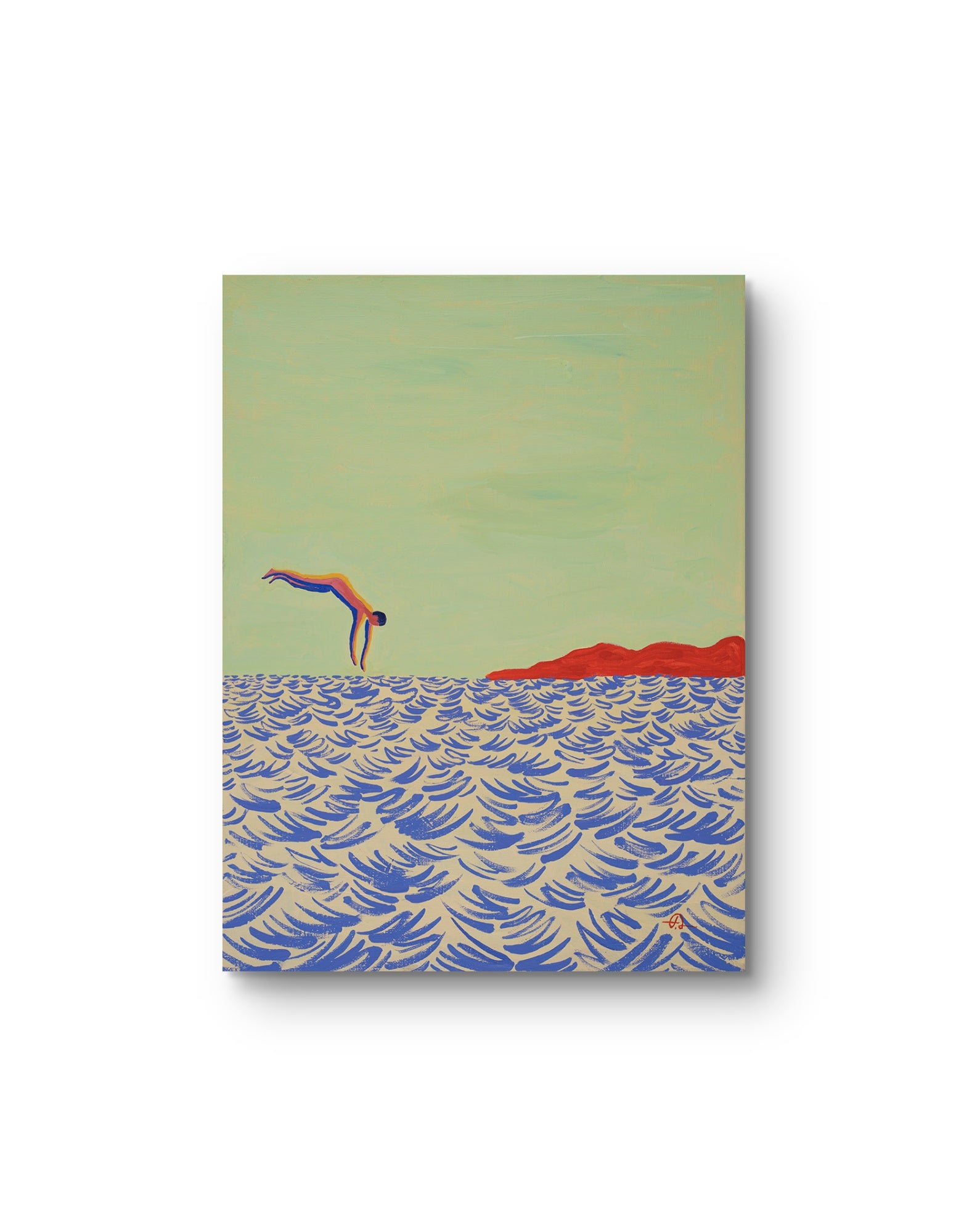 Into the Water, original painting by Fabian Lavater depicting a person diving into the water-white-background