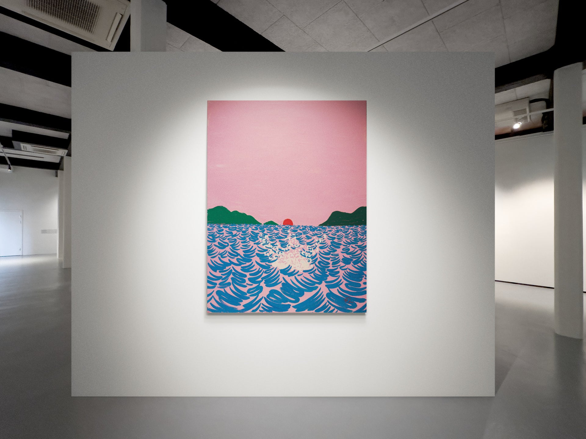 Making a Splash, original painting by Fabian Lavater depicting a person entering the water with a splash