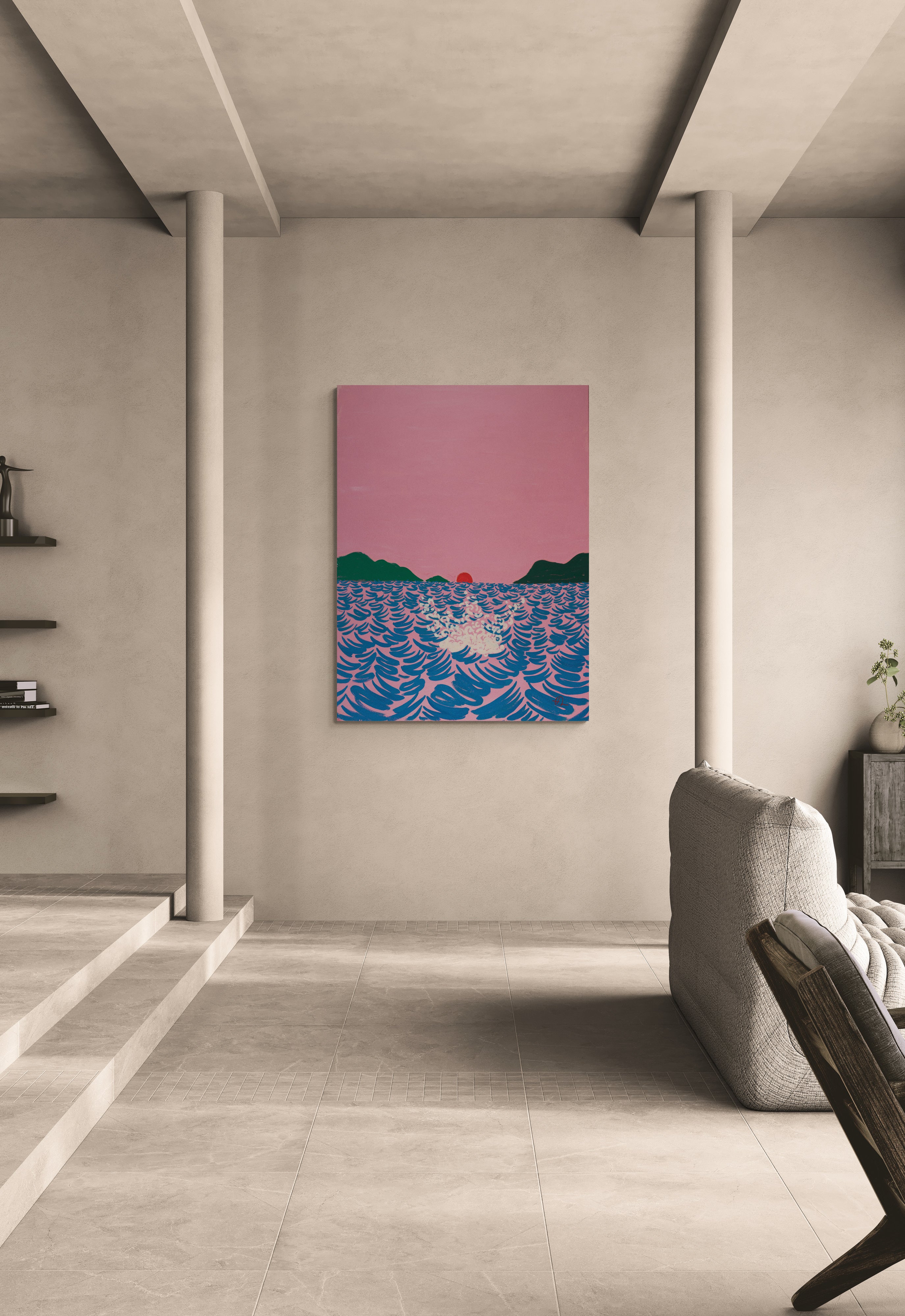 Making a Splash, original painting by Fabian Lavater depicting a person entering the water with a splash