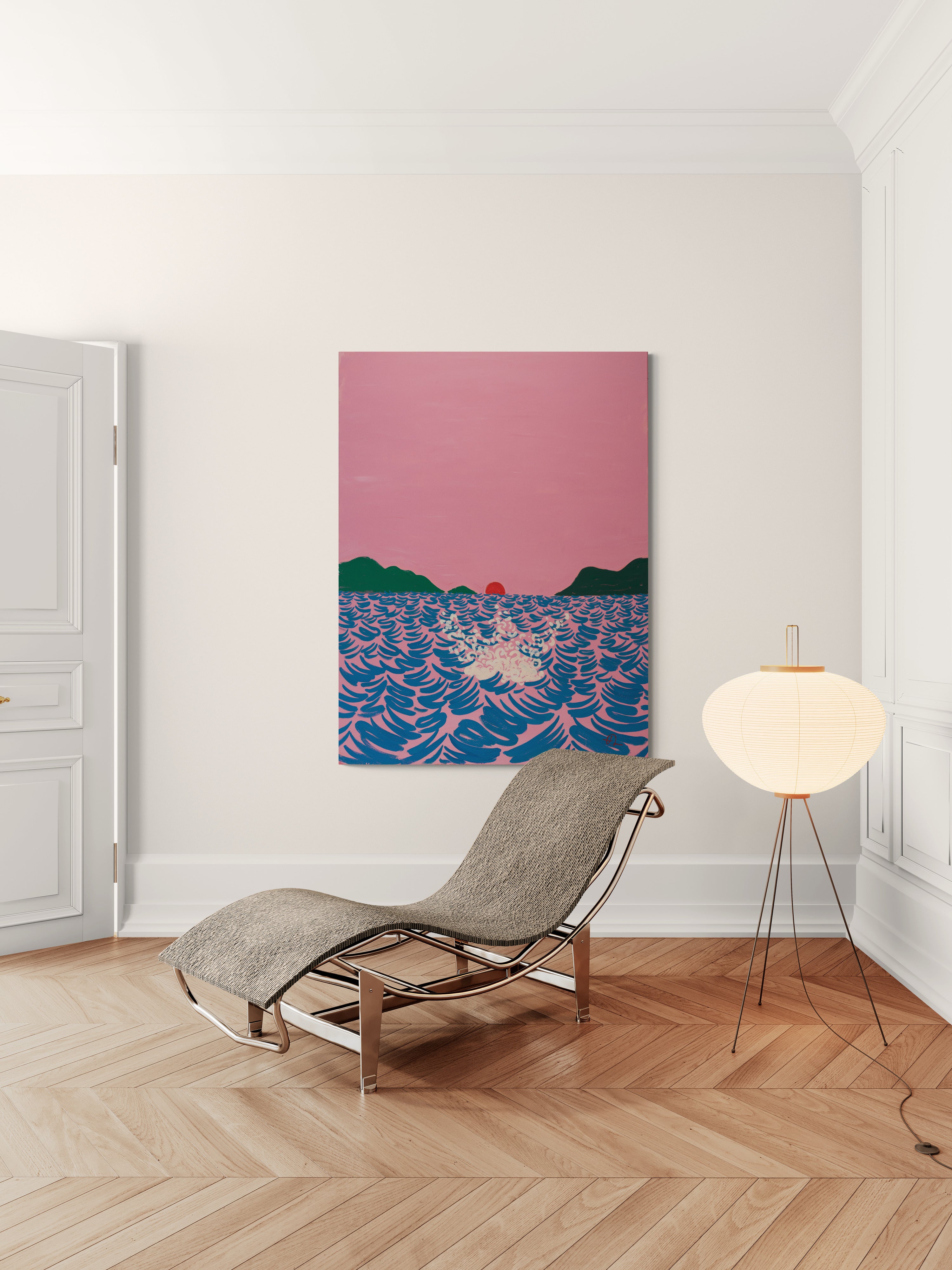 Making a Splash, original painting by Fabian Lavater depicting a person entering the water with a splash