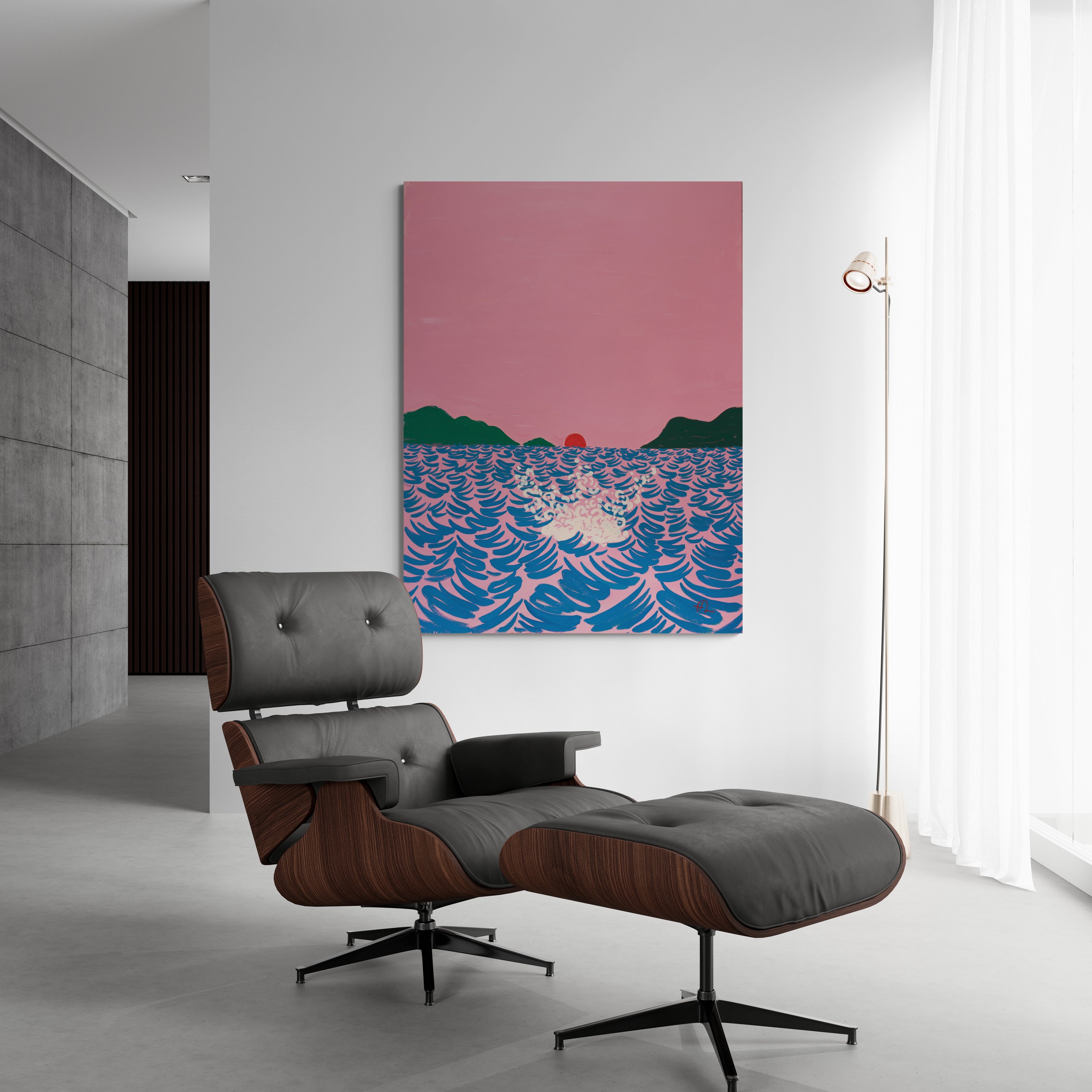 Making a Splash, original painting by Fabian Lavater depicting a person entering the water with a splash