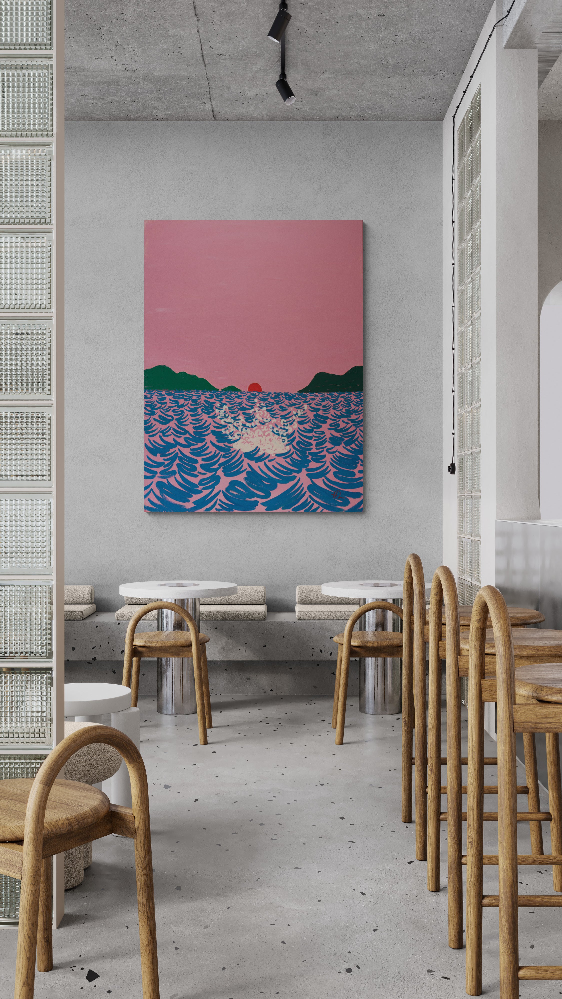 Making a Splash, original painting by Fabian Lavater depicting a person entering the water with a splash