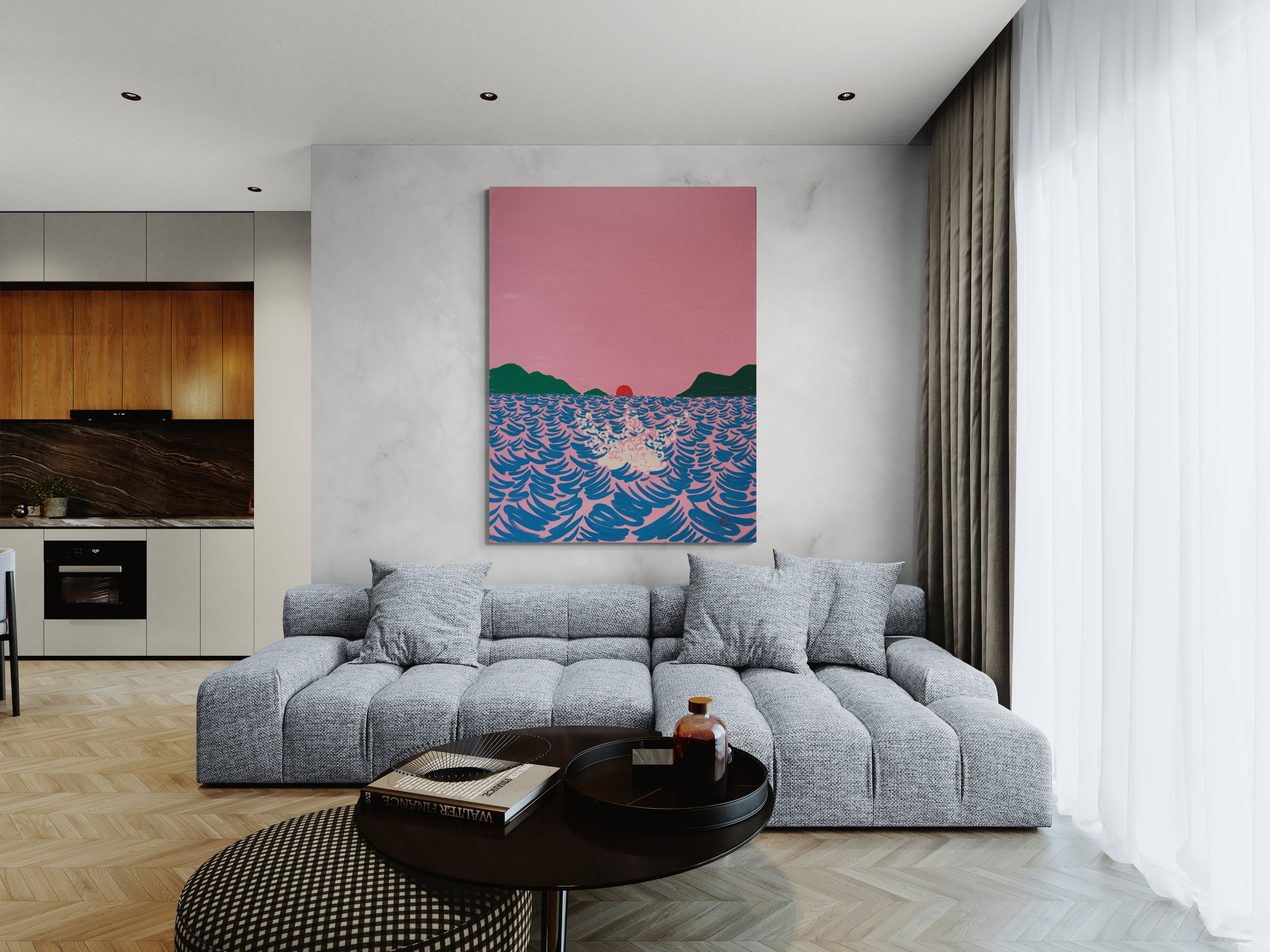 Making a Splash, original painting by Fabian Lavater depicting a person entering the water with a splash