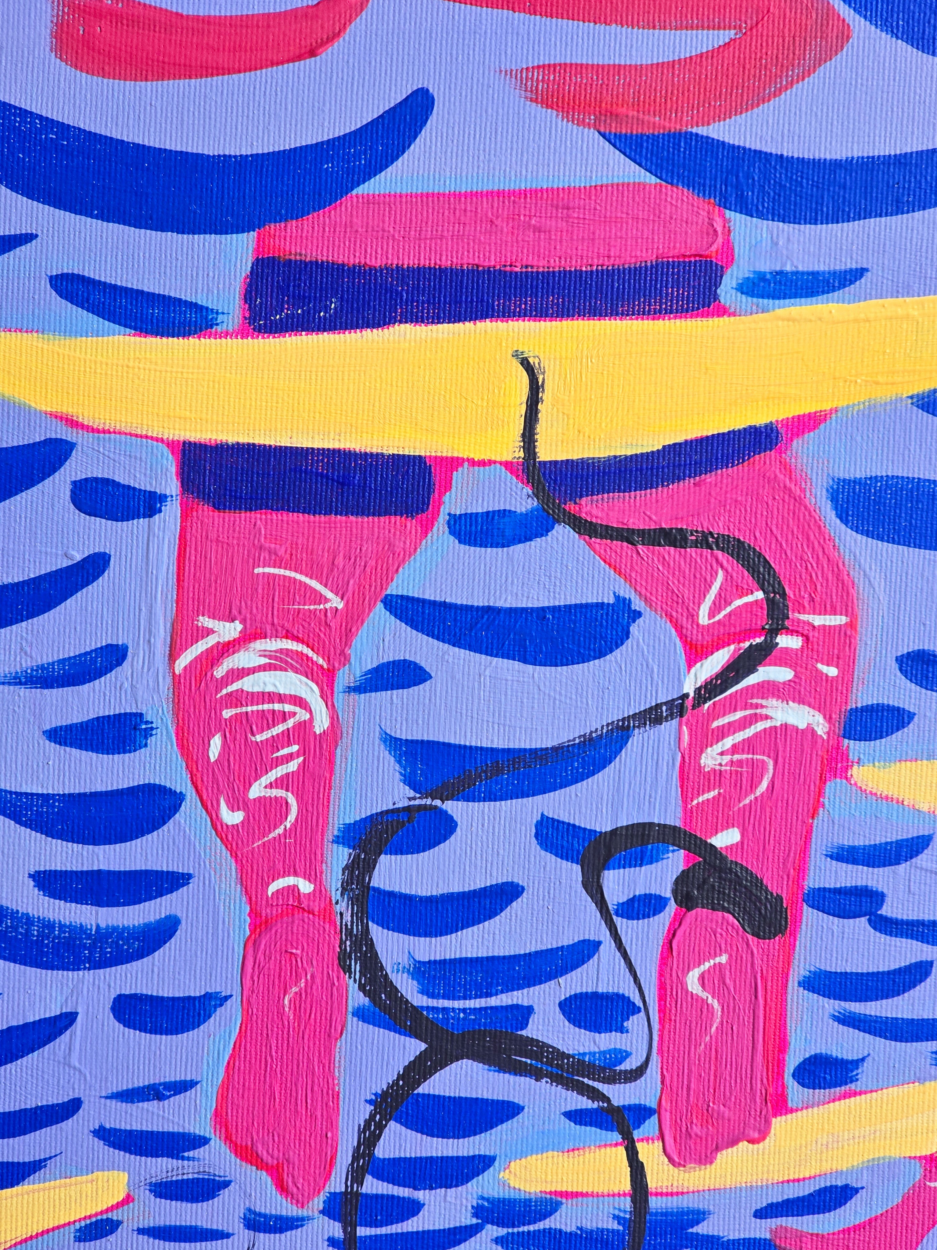 Mermaid Perspective, original painting by Fabian Lavater depicting surfers floating on the water from an underwater perspective detail