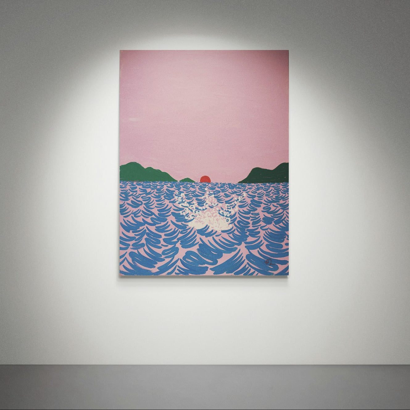 Making a Splash, original painting by Fabian Lavater showing a figure diving into water and creating a splash