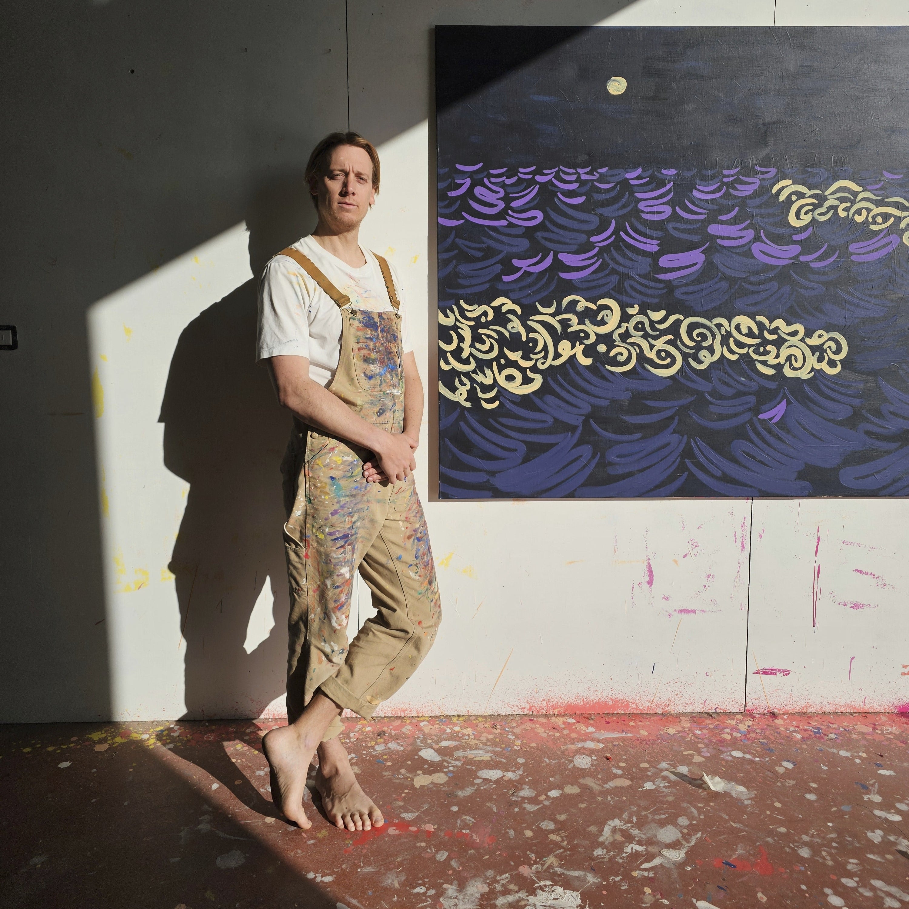 fabian lavater in front of original art painting Quiet Hour
