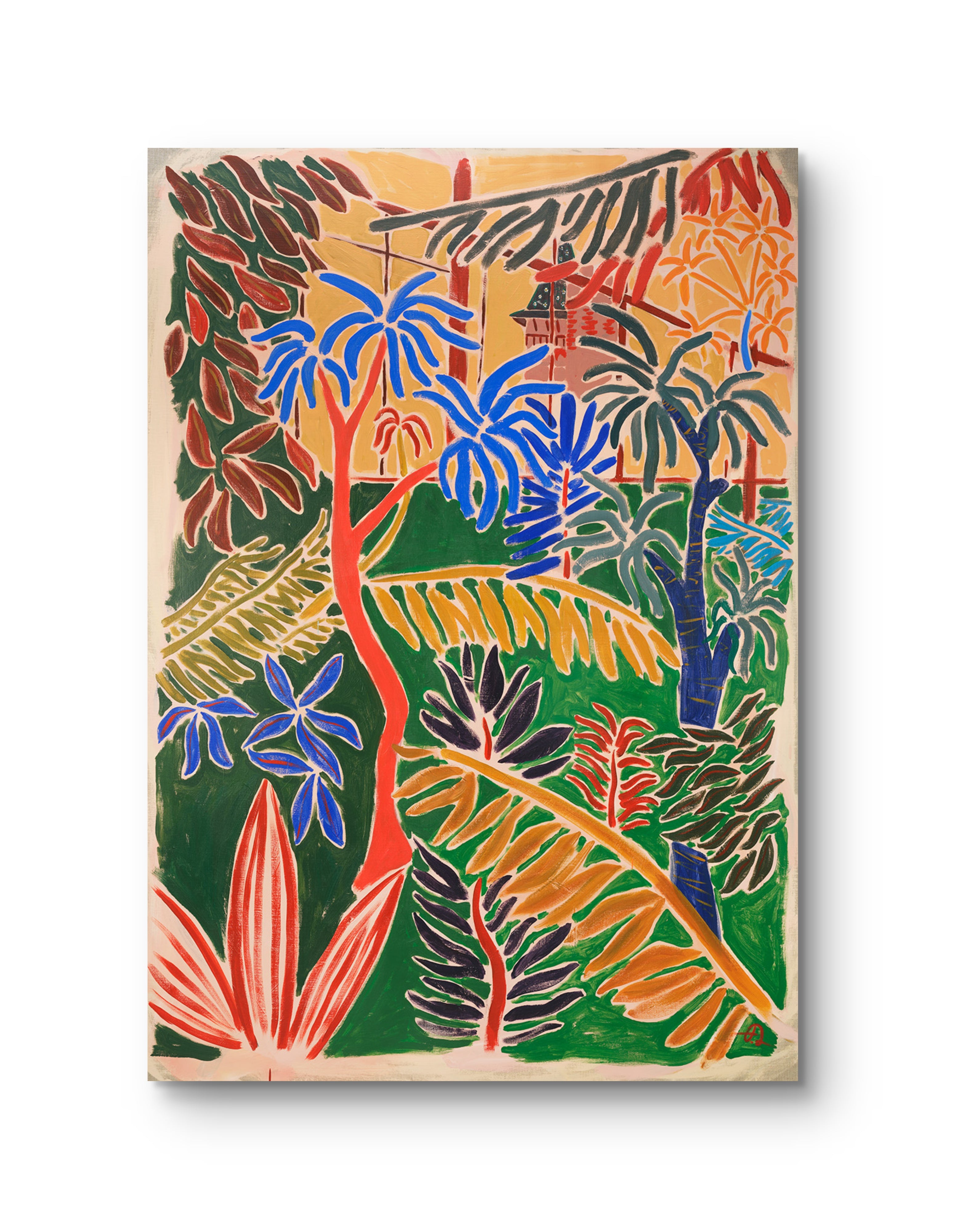 Large original art painting by Fabian Lavater showing botanical garden on white background
