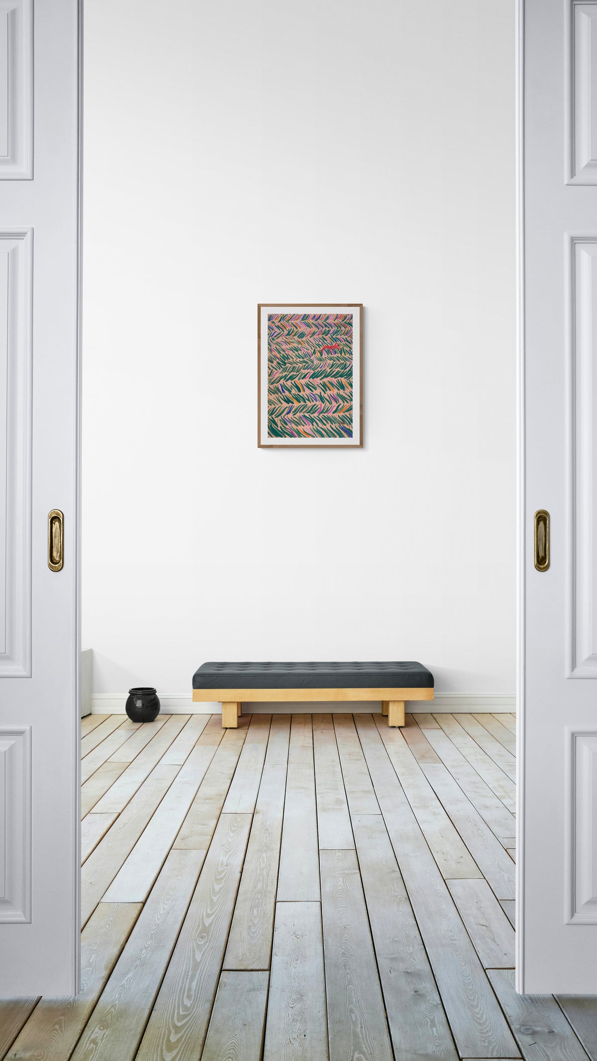 art print one sunny afternoon by fabian lavater hanging framed in a bright room