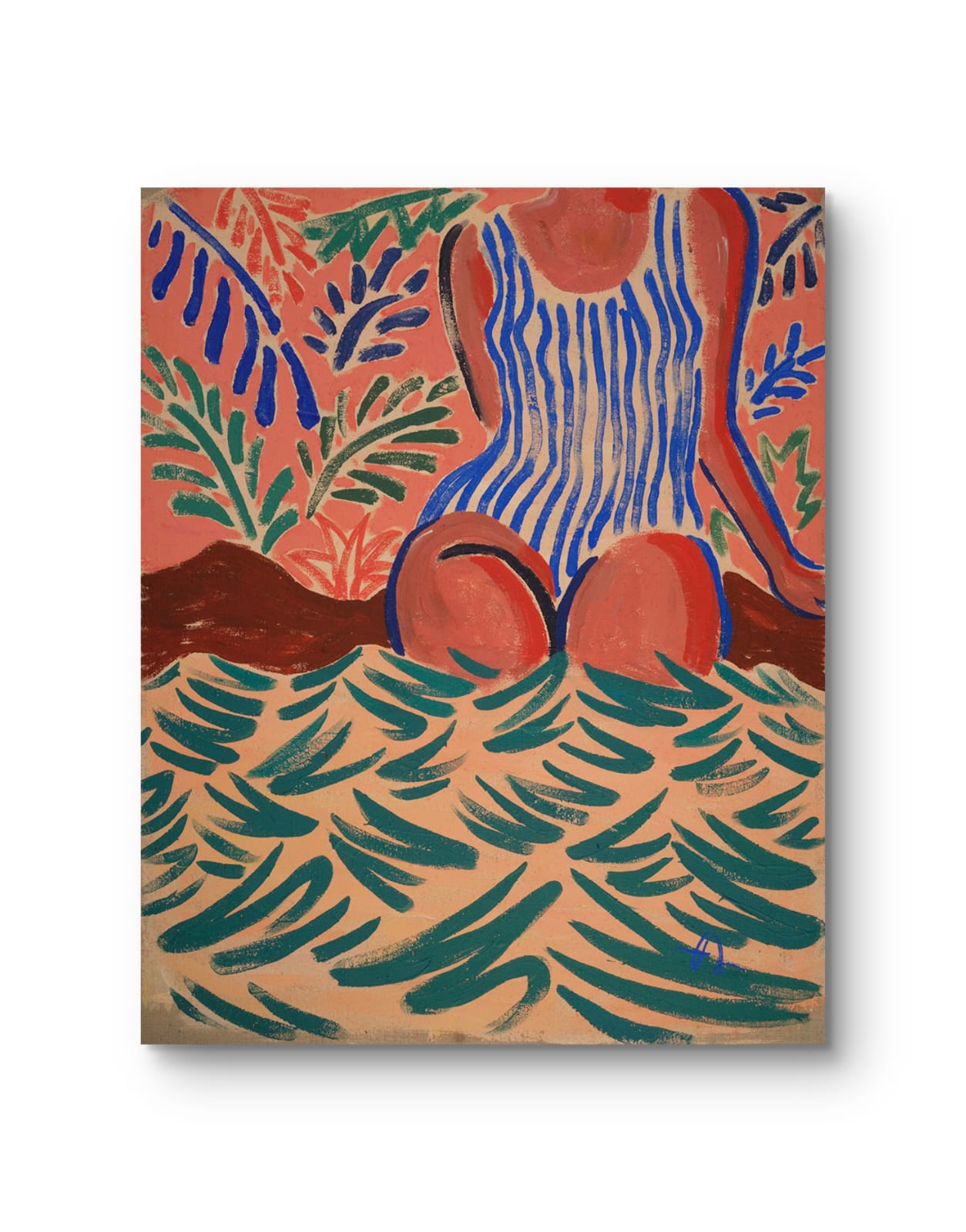 Pool Side, original painting by Fabian Lavater showing a woman partially submerged in water