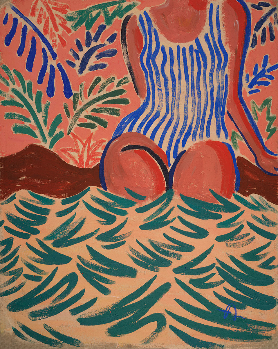 Pool Side, original painting by Fabian Lavater showing a woman partially submerged in water closeup