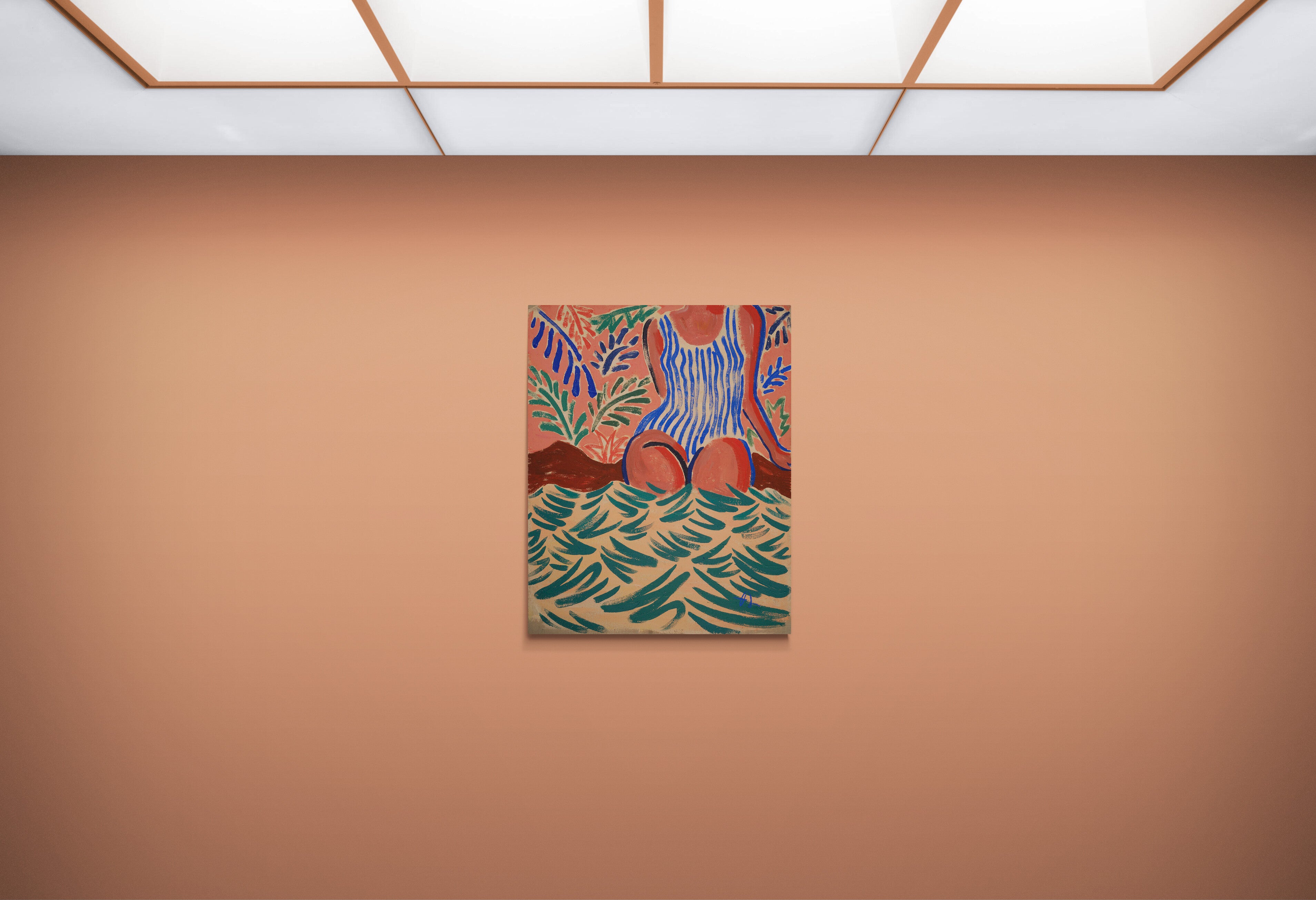 Pool Side, original painting by Fabian Lavater showing a woman partially submerged in water in natural light