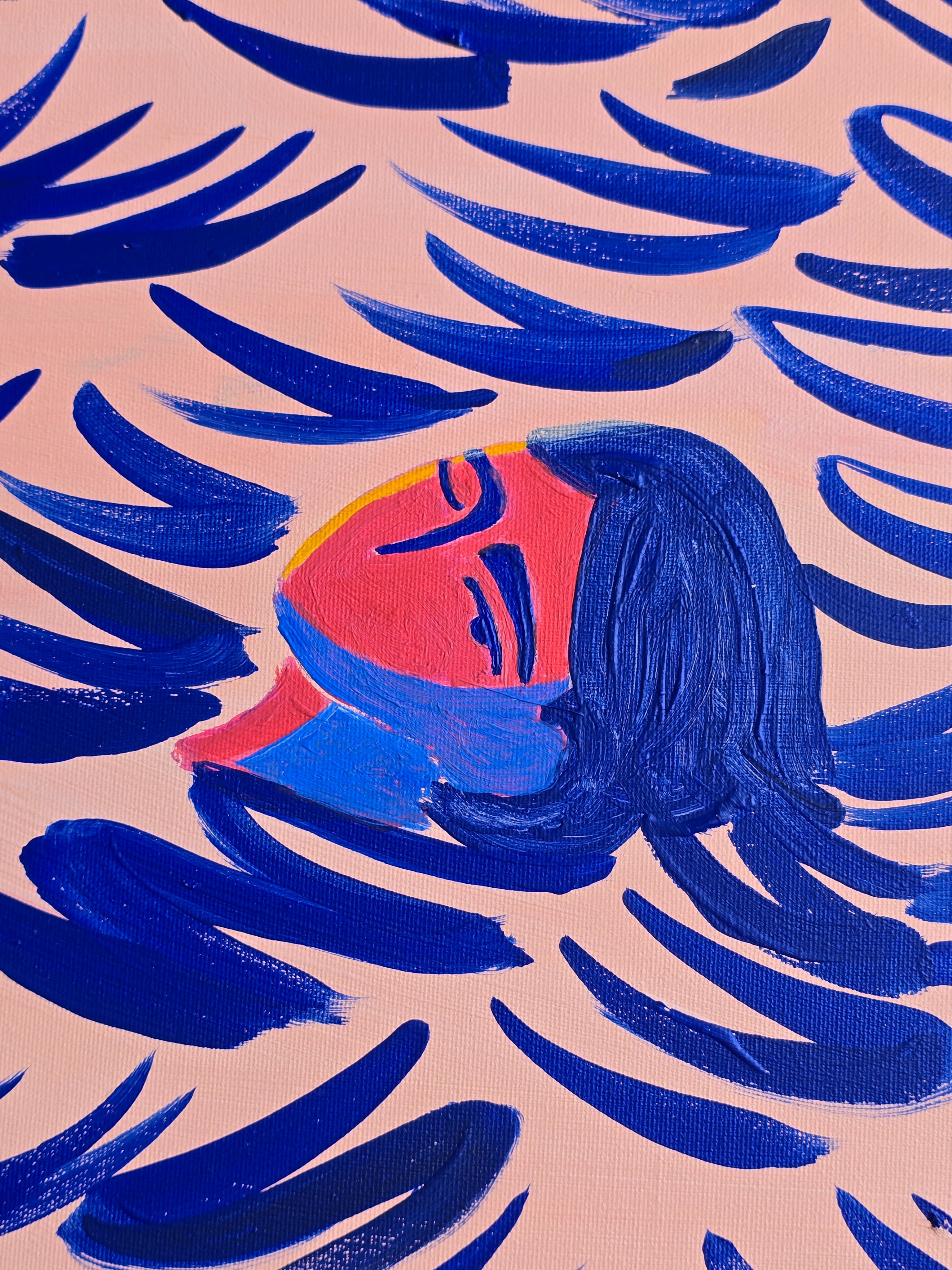 Toes Out, original painting by Fabian Lavater depicting a woman floating in the water detail