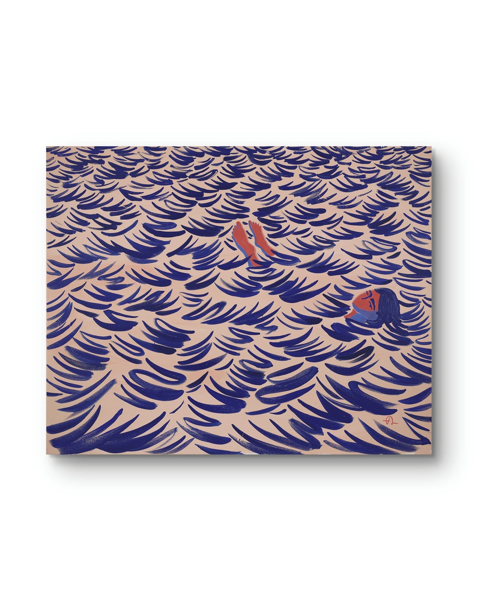 Toes Out, original painting by Fabian Lavater depicting a woman floating in the water