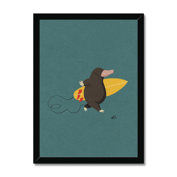 Surfing Mole Framed Print
