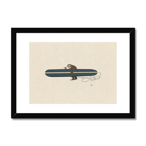 Surfing Sloth Framed & Mounted Print