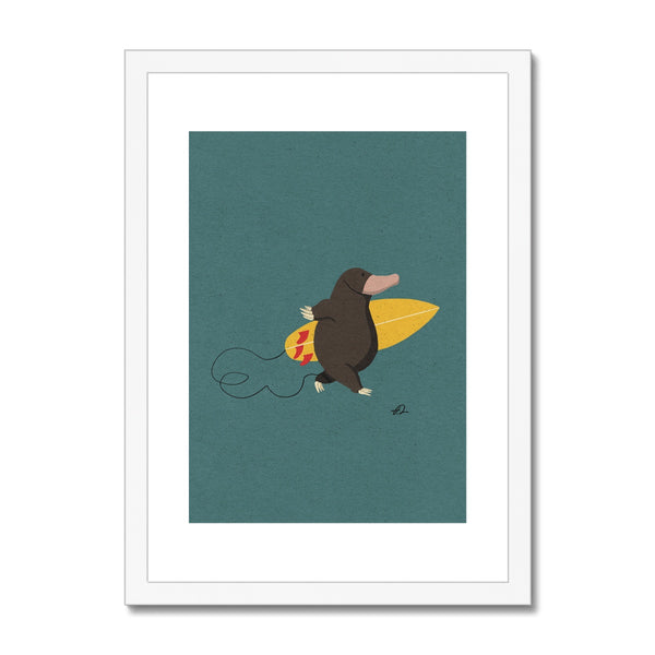Surfing Mole Framed & Mounted Print