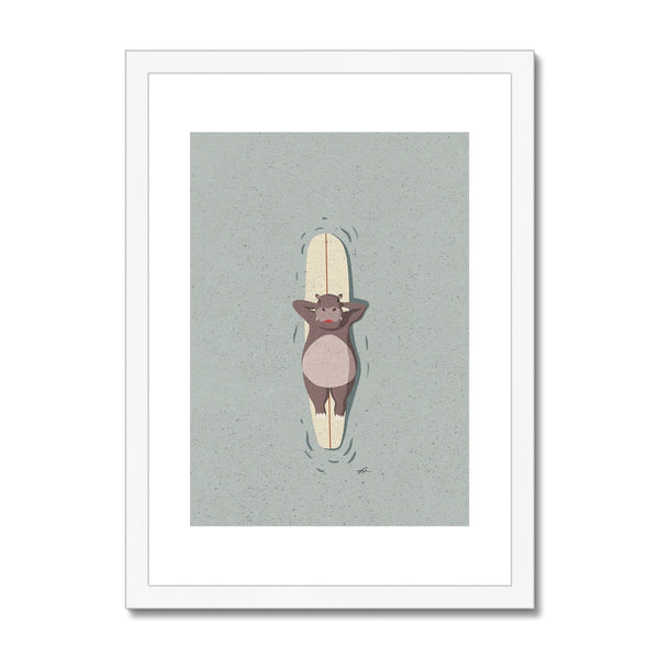 Surfing Hippo Framed & Mounted Print