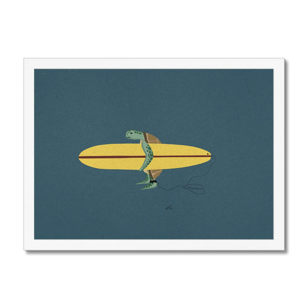 Surfing Sea Turtle Framed Print