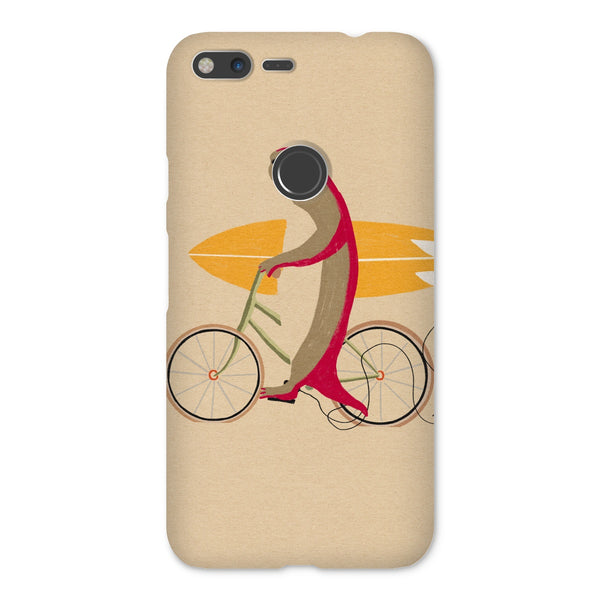 An otter riding a bike holding a surfboard Snap Phone Case