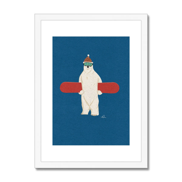 Snowboarding Polarbear Framed & Mounted Print