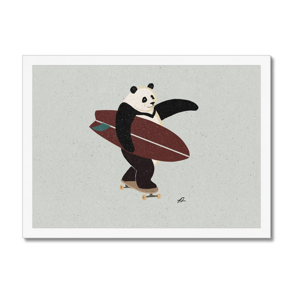 Surfing Panda Framed Print
