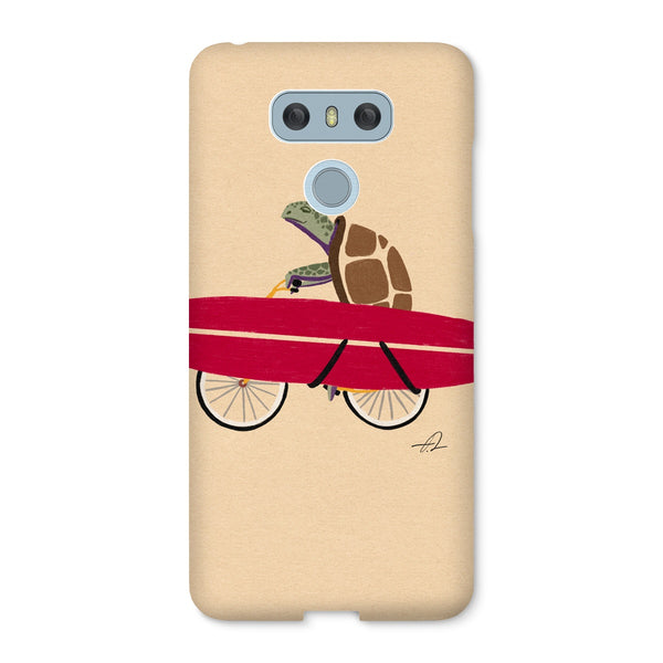 A turtle riding a bike with a surfboard Snap Phone Case