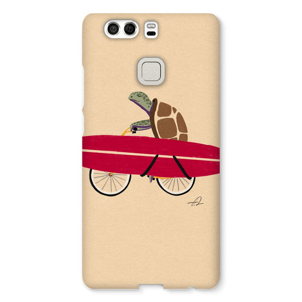 A turtle riding a bike with a surfboard Snap Phone Case