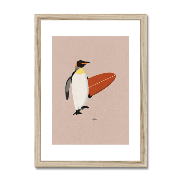 Surfing Penguin Framed & Mounted Print