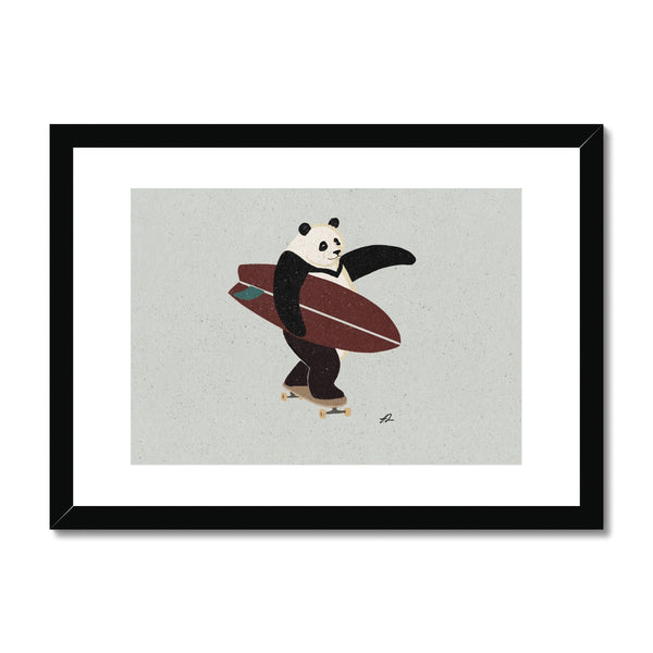 Surfing Panda Framed & Mounted Print