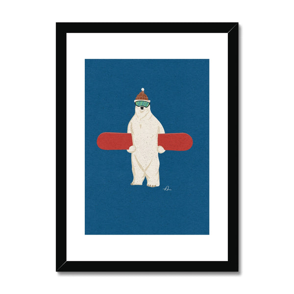 Snowboarding Polarbear Framed & Mounted Print