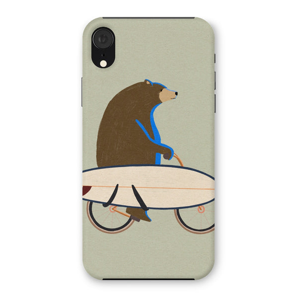 Grizzly riding a bike with a surfboard Snap Phone Case