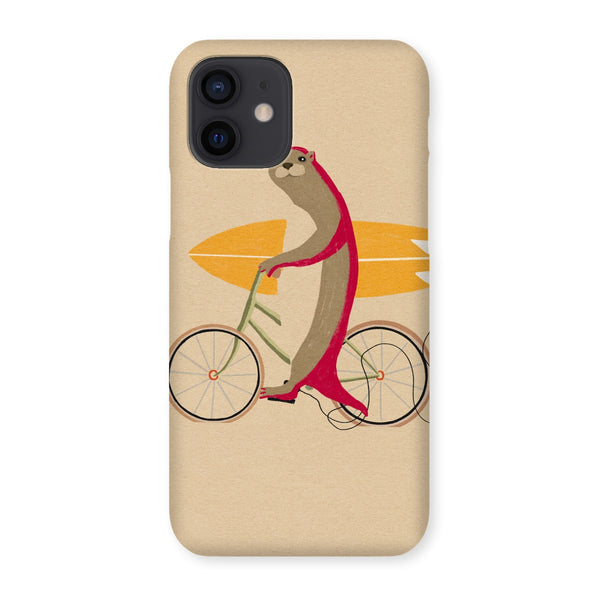 An otter riding a bike holding a surfboard Snap Phone Case