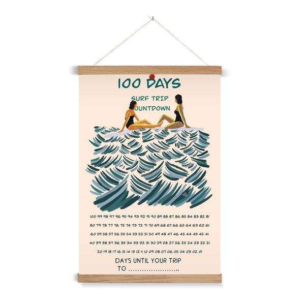 100 Days Surf Trip Anticipation Poster with Hanger