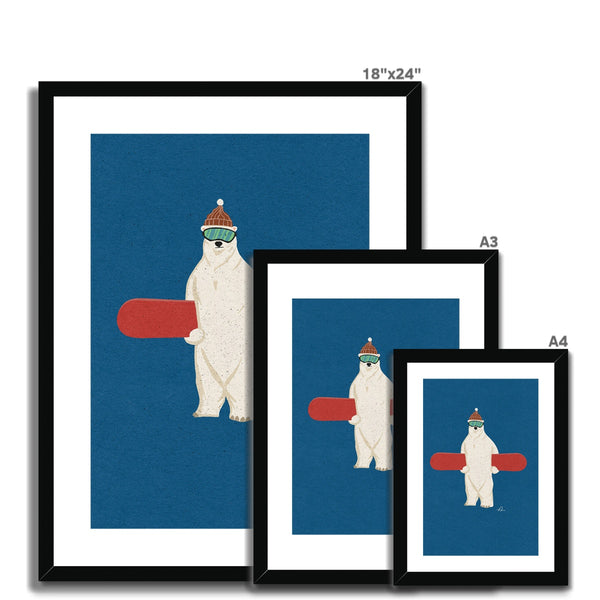 Snowboarding Polarbear Framed & Mounted Print