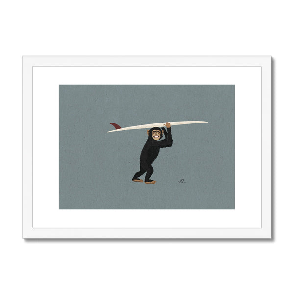 Surfing Chimpanzee Framed & Mounted Print