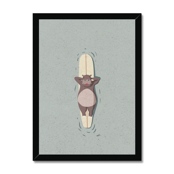 Surfing Hippo Framed Print