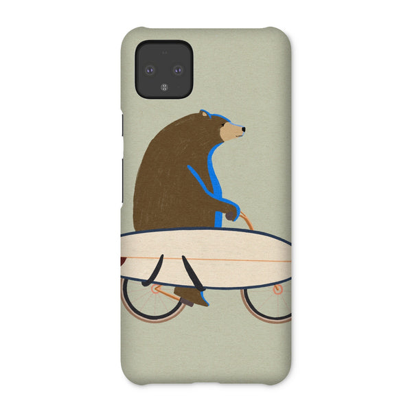 Grizzly riding a bike with a surfboard Snap Phone Case