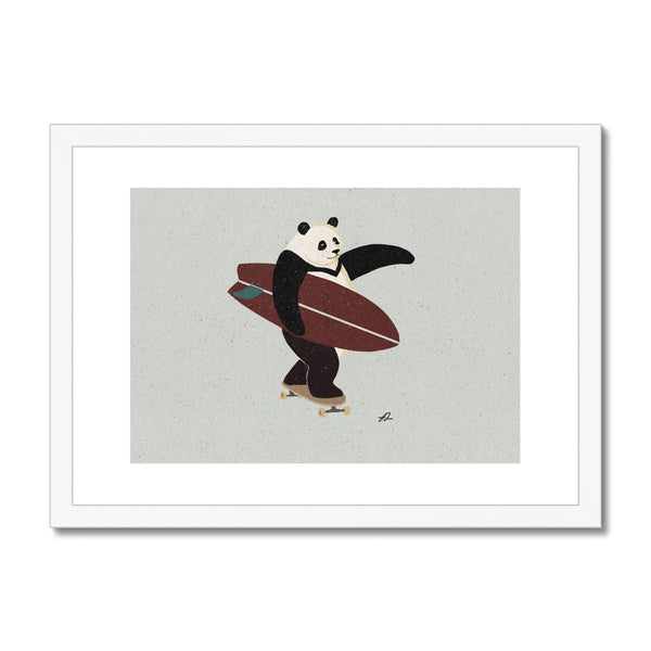 Surfing Panda Framed & Mounted Print
