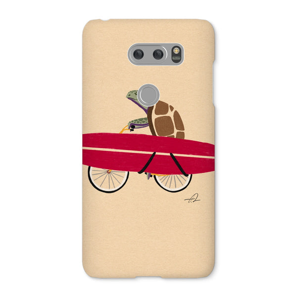 A turtle riding a bike with a surfboard Snap Phone Case