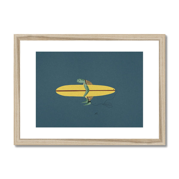 Surfing Sea Turtle Framed & Mounted Print