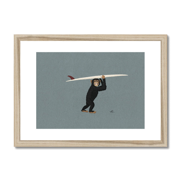 Surfing Chimpanzee Framed & Mounted Print