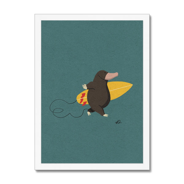 Surfing Mole Framed Print