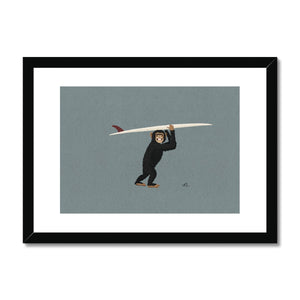 Surfing Chimpanzee Framed & Mounted Print