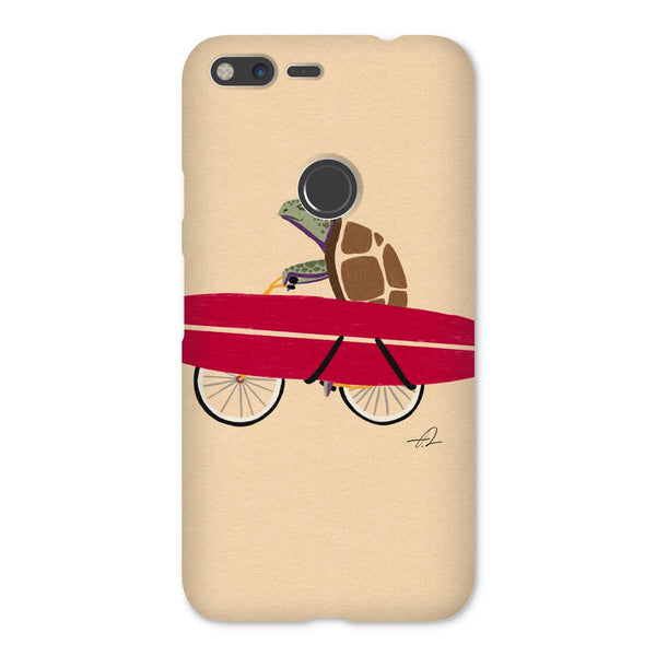 A turtle riding a bike with a surfboard Snap Phone Case